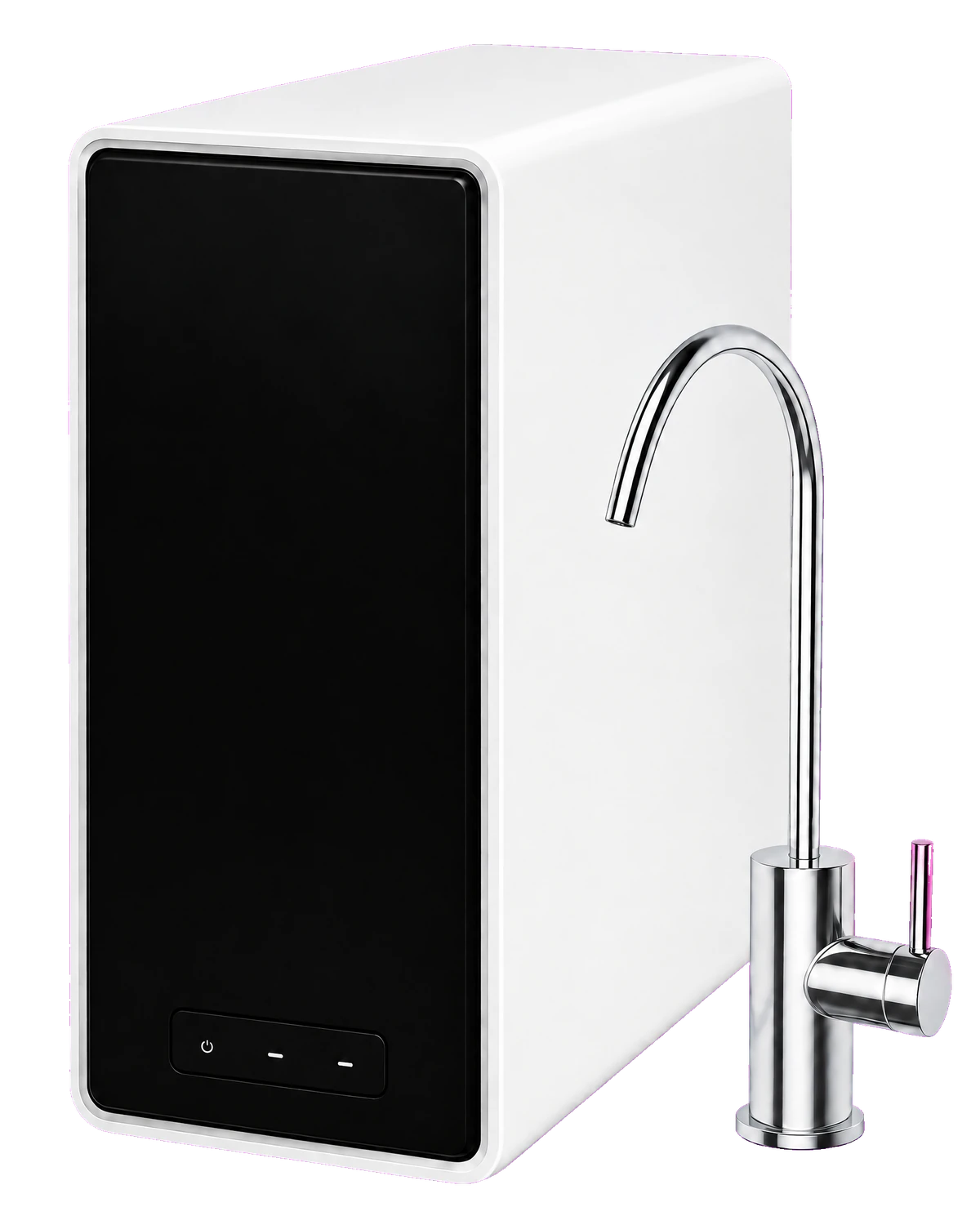 White tankless reverse-osmosis system with a dedicated chrome drinking-water faucet